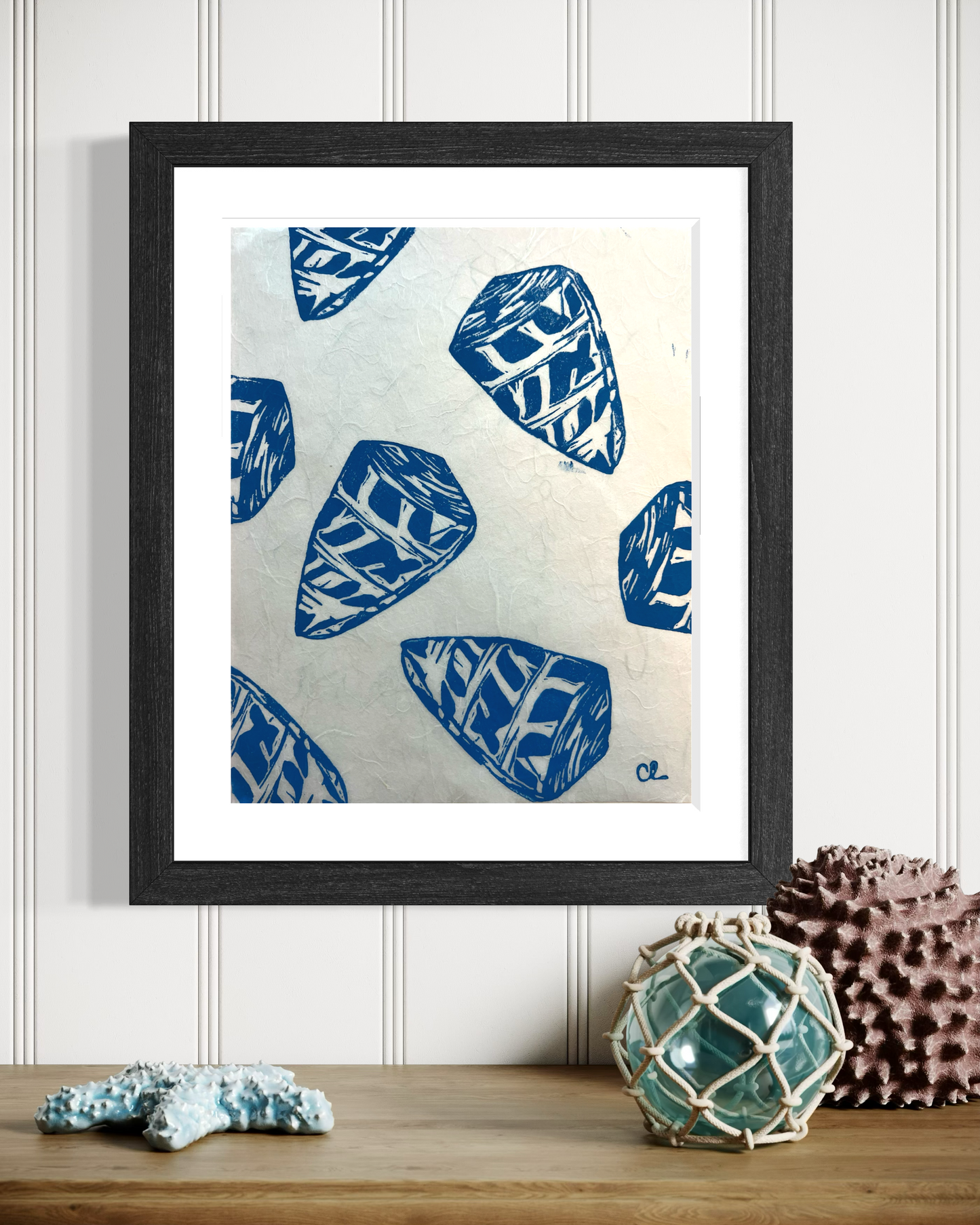 'Cascading Shells' Blue Unryu Paper