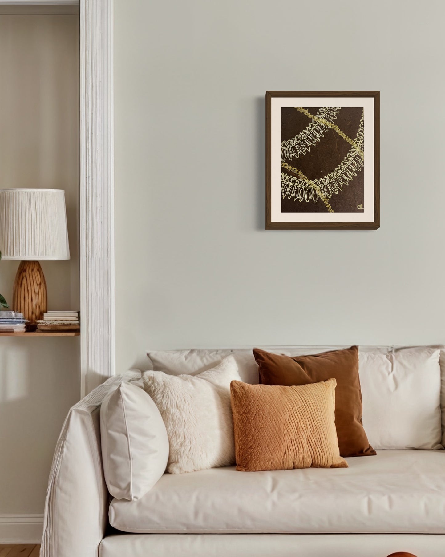 'Ginger and Pikake Lei', Variation, Cream on Brown Banana Leaf Paper