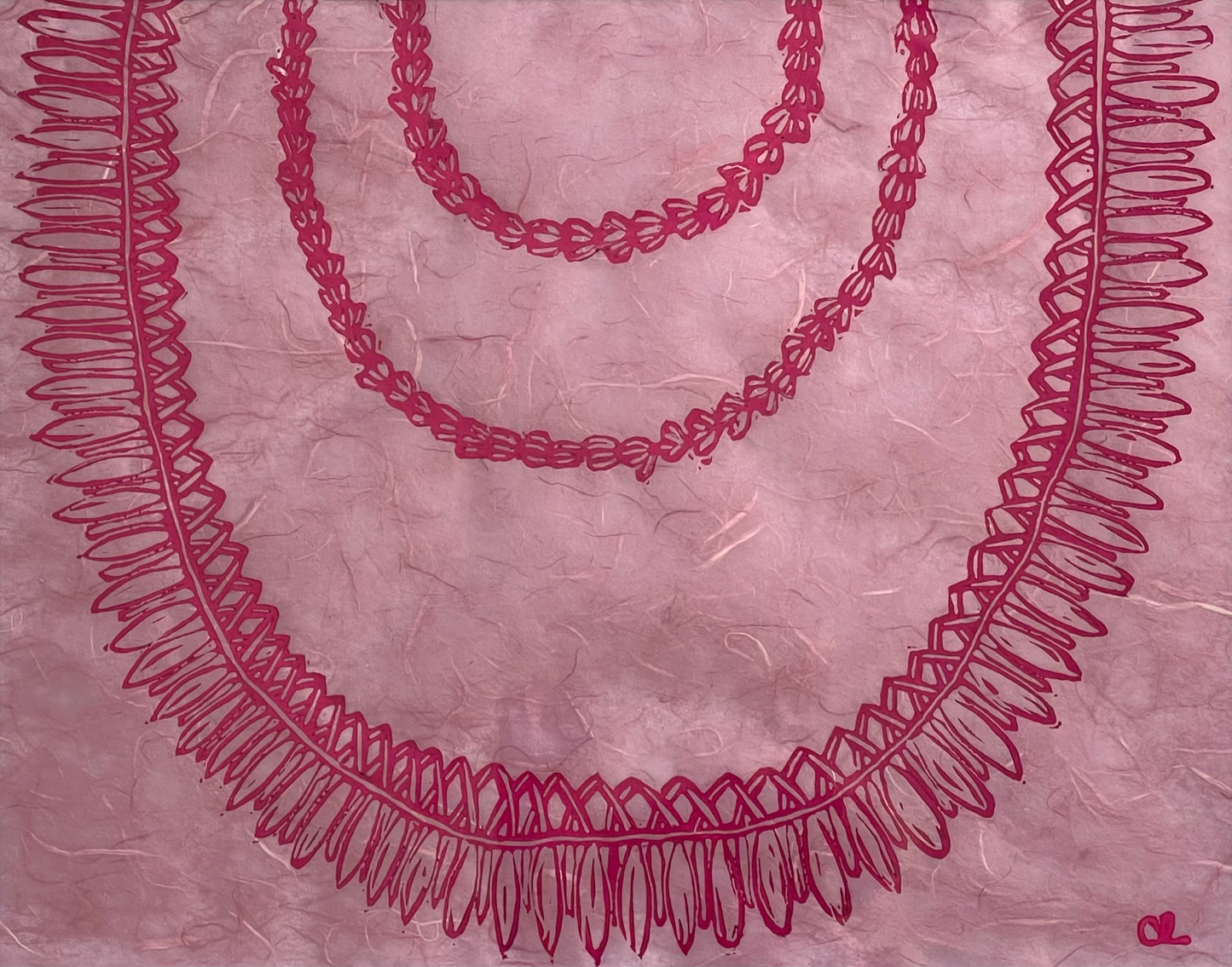 'Ginger & Pikake Lei' Variation, Pink on Unryu Paper