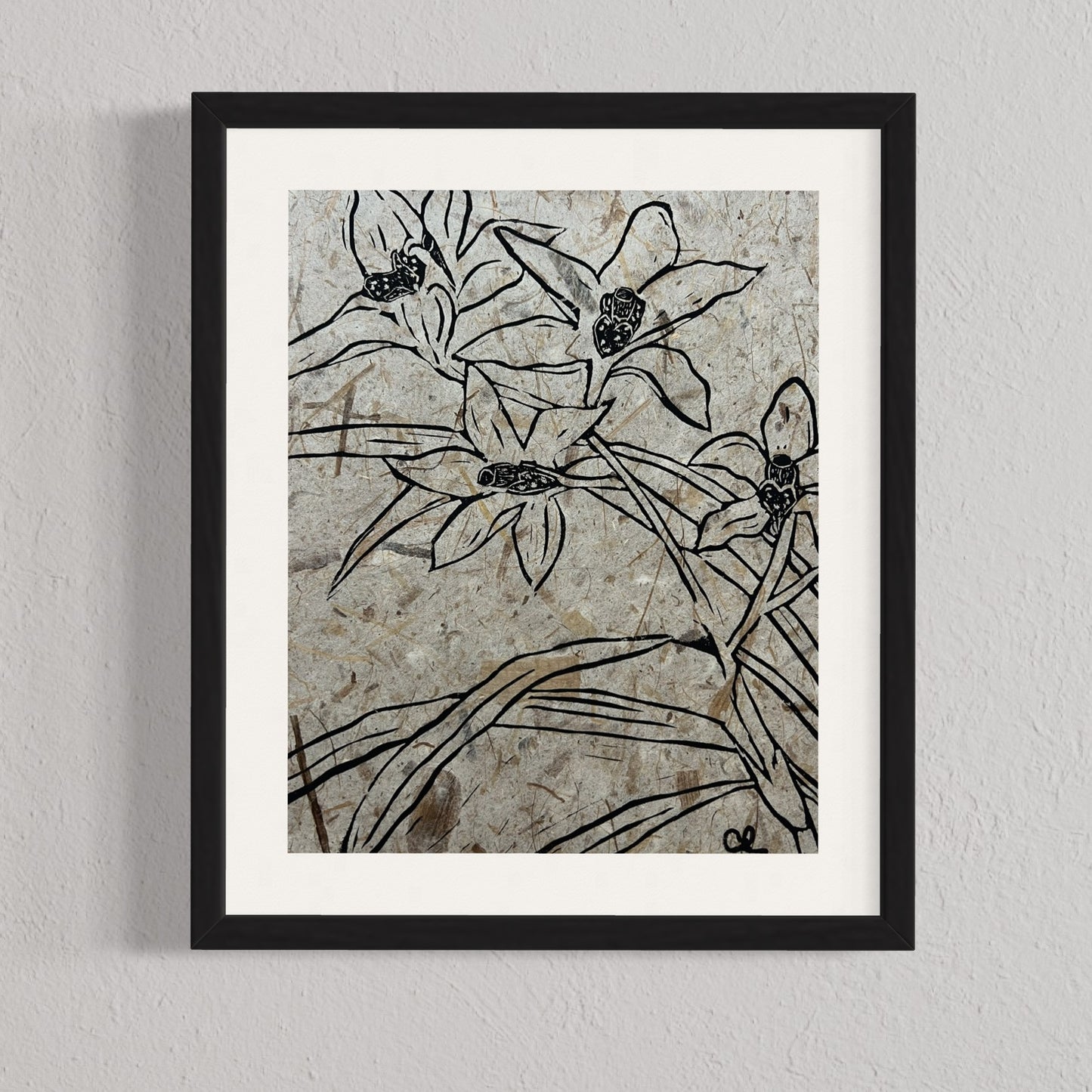 'Simple Orchid', Black on Banana Leaf Paper