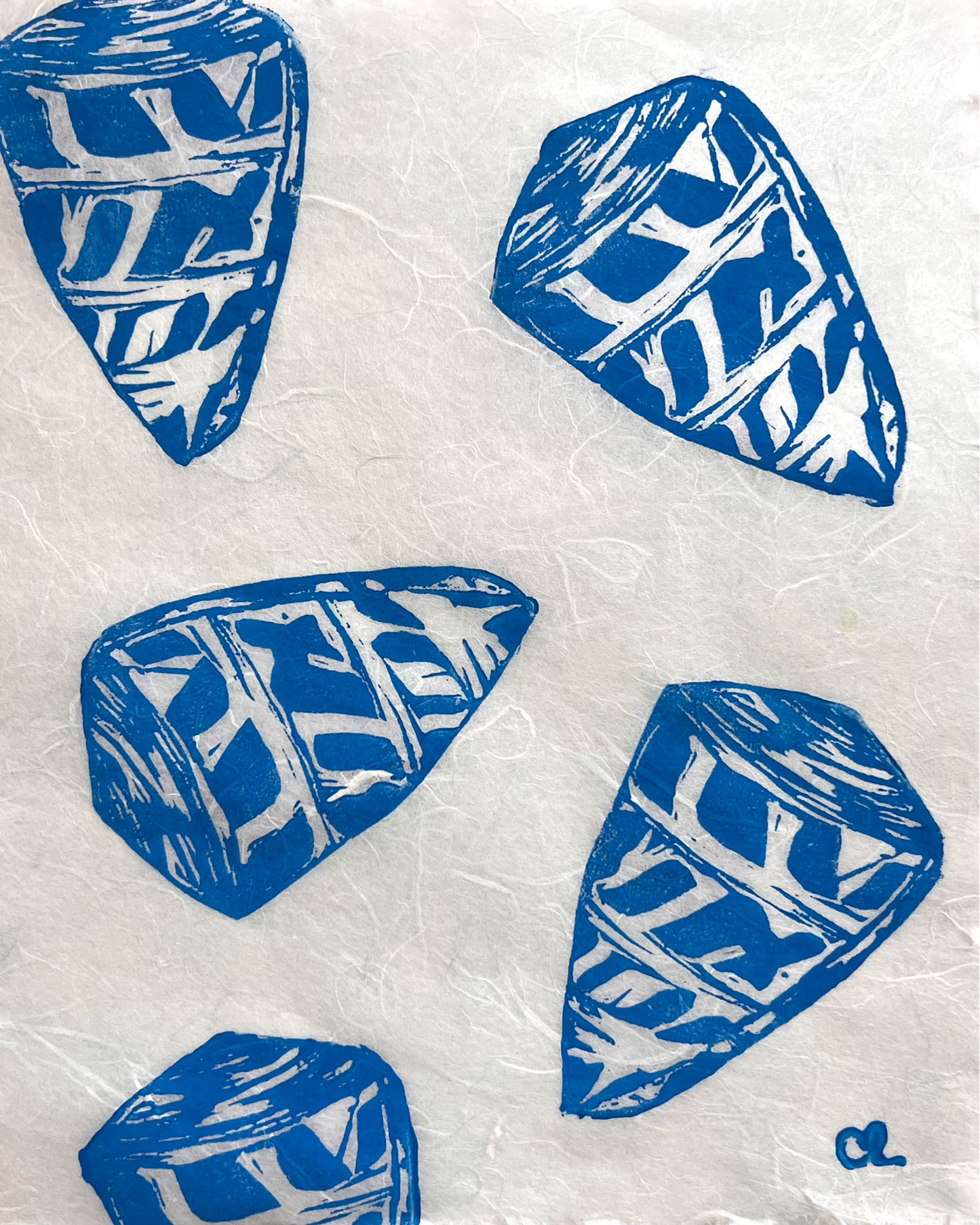 'Cascading Shells' Blue Unryu Paper